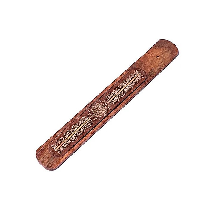 Füstölőtartó, Yogi & Yogini Naturals, Élet Virága, akácfa, 25x4cm, barna