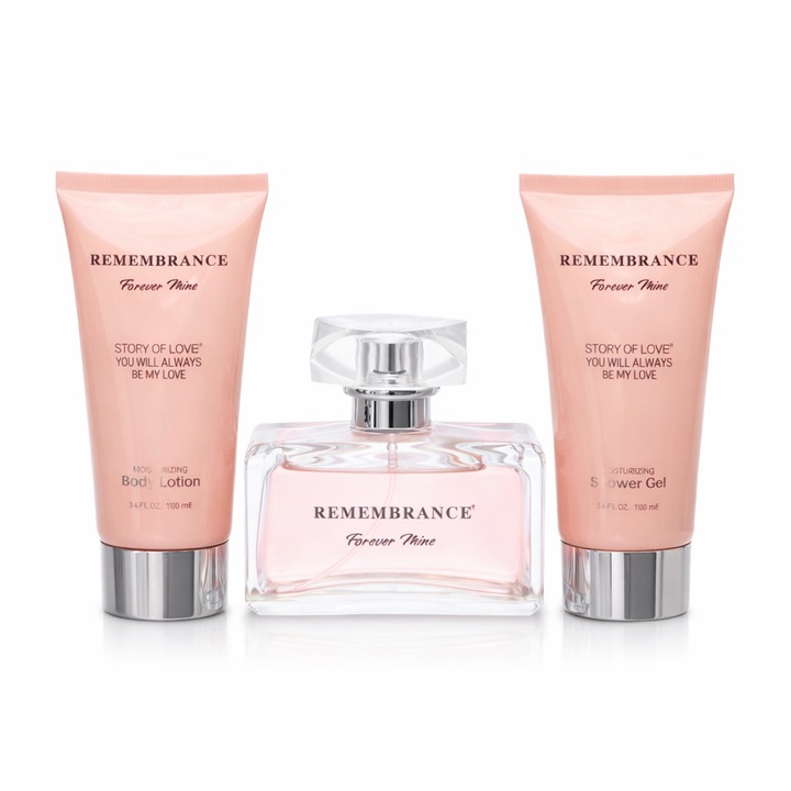 Remembrance Forever Mine Női Ajándék Szett, EDP 100 ml + Tusfürdő 100 ml + Testápoló 100 ml, virágos-gyümölcsös, elegáns
