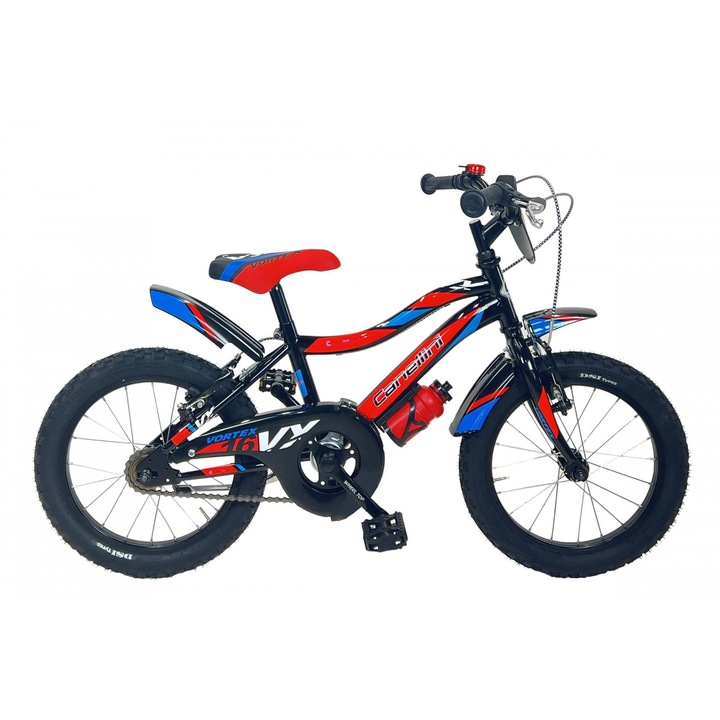 Bicicleta pentru baieti MTB Canellini VORTEX 16" - Negru/Rosu/Albastru