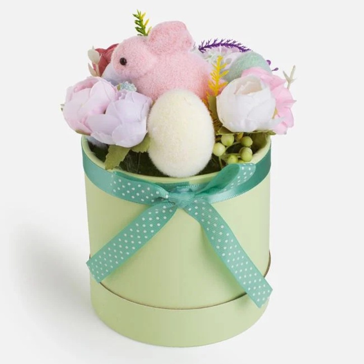 Decoratiune Paste Cadou Decorativ Cu Iepuras Flori Oua Decorative 22cm Verde Roz Lila Decor Masa Paste Shopiens