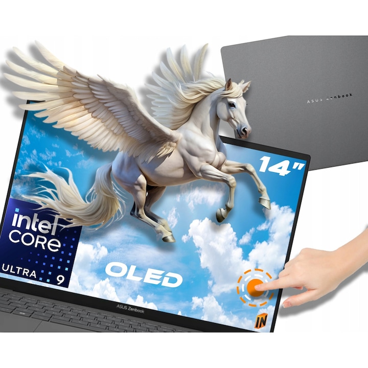 Laptop Ultraportabil, Asus, Zenbook 14, 14", 32GB RAM, 2TB SSD, Ecran Tactil OLED, Jasper Gray