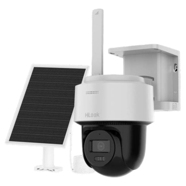 Camera pentru exterior HiLook, 4MP 2K, 4G LTE Nano SIM, pan-tilt, panou solar 8W, baterie 9000mAh, IR+lumina alba 30m, IP66, IPC-CFSP4/4G-SIM