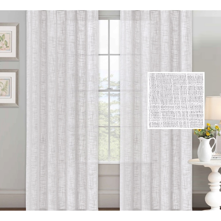 Перде Aspect IN SereDesign, цвят Бял, Д 300 x В 250 см, С перделък за релса или корниз, включва кукички