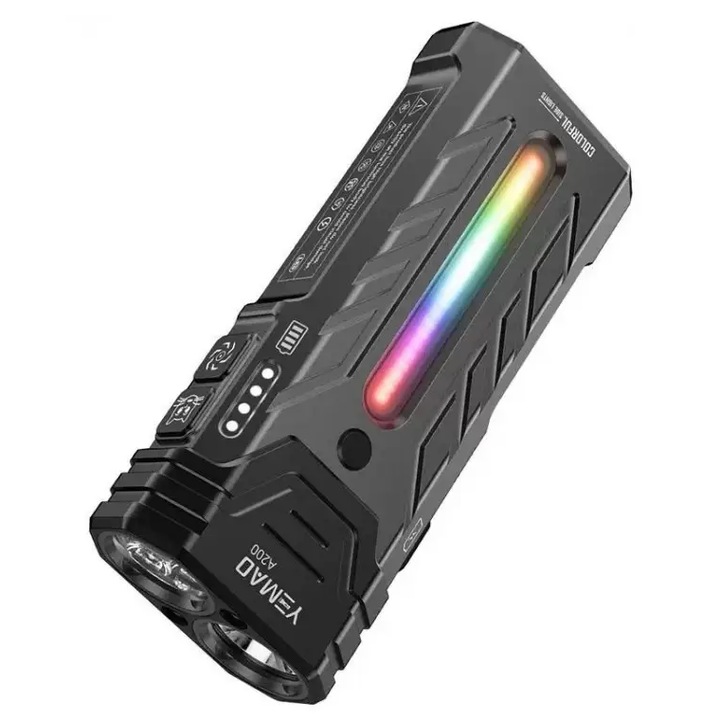 LED фенер YM A200, презареждащ се чрез USB C, ултра мощен 5200 lm
