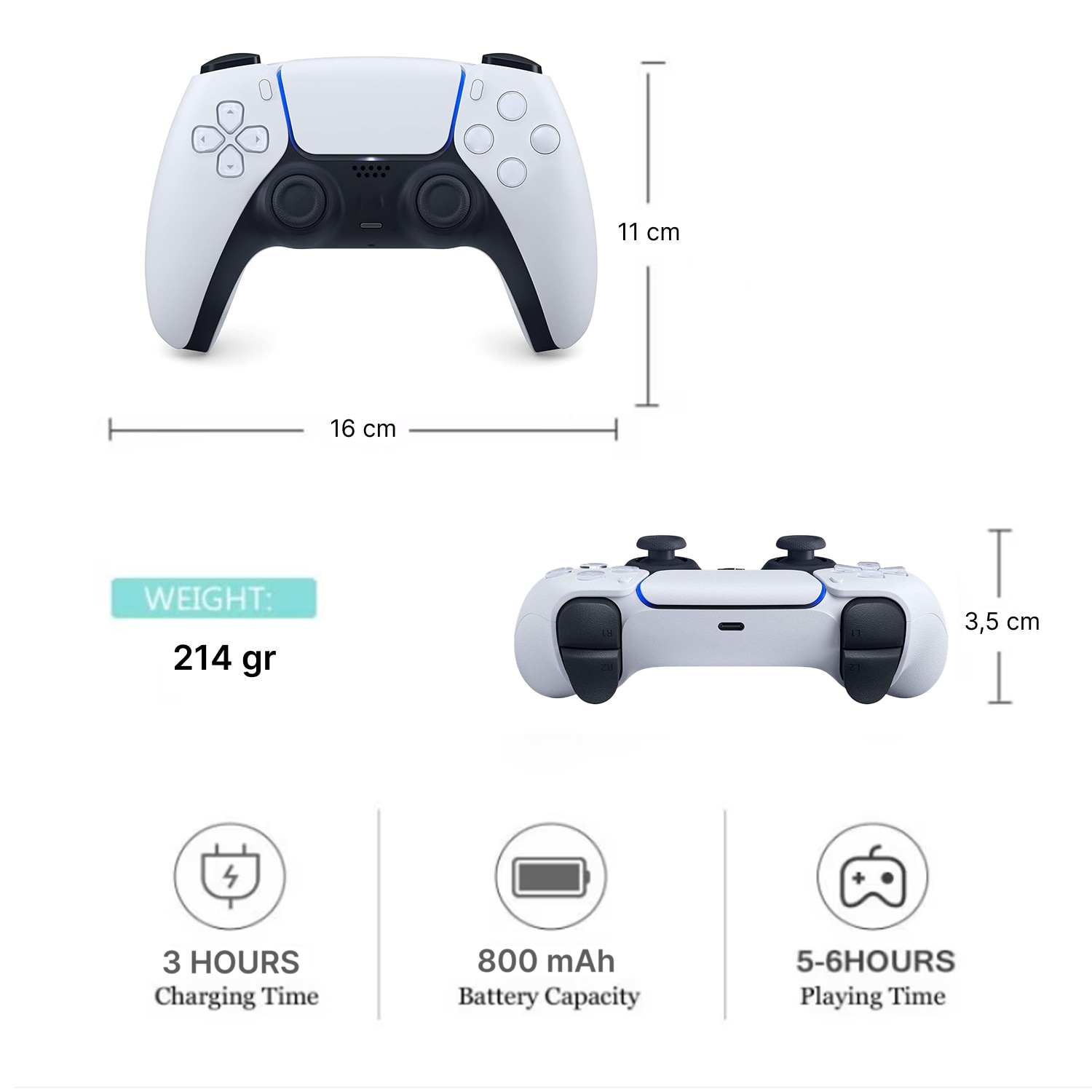 Controler Wireless Dual-Sense, Alb-negru, HAPPY JOKER, Incarcare TYPE-C, Senzor de miscare