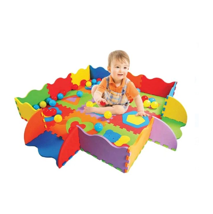 Puzzle de Podea cu Tarc si 40 de Mingi Colorate