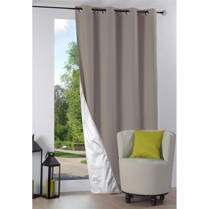 Perdea Izolanta Cu Inele, STOF, Nelson, Material Termoizolant Cu Textura Mata Si Moderna, Reduce Lumina Si Mentine Temperatura, Fixare Usoara Pe Galerie, Ideala Pentru Dormitor Si Living, Stil Minimalist, 135x240 cm, Bej