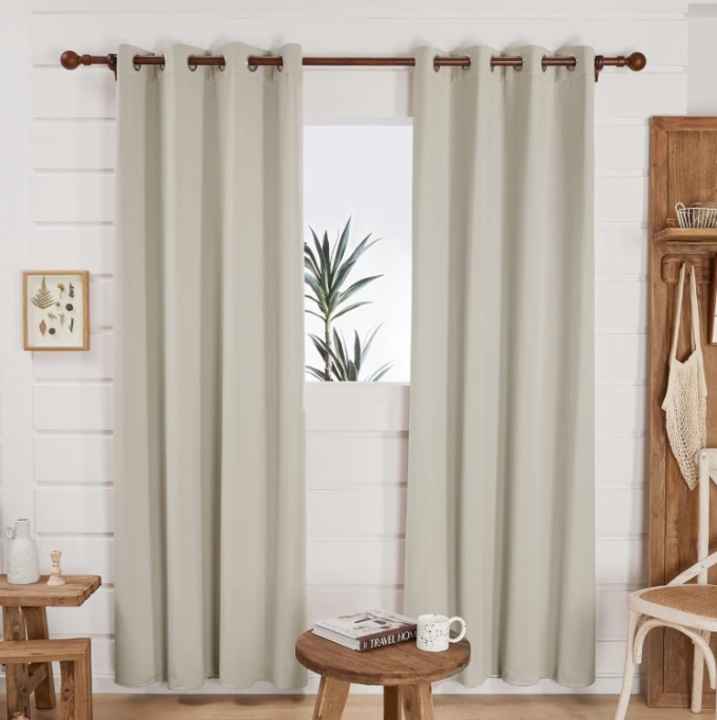 Set 2 perdele Deconovo, 140 x 175 cm, opace, cu inele, culoare bej