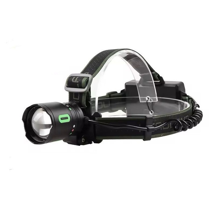 Челник COBA CB-8117-3, страничен LED COB, 3 батерии, черен/зелен, за къмпинг и туризъм