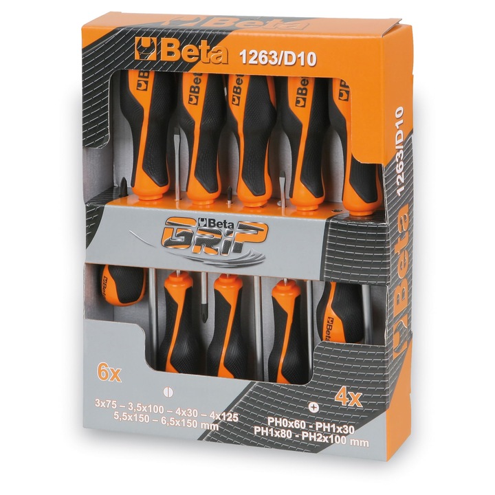 Set de șurubelnițe Beta, 10 buc, drept, 10, 87x8, 23x1, 65cm