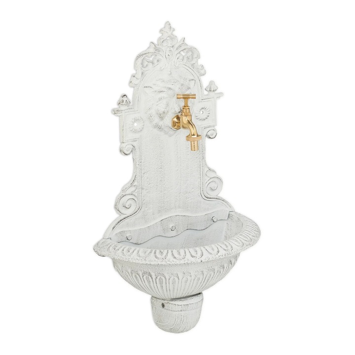 Fantana de gradina din fonta, Northix, montare pe perete, robinet, decorativa, rezistenta la intemperii