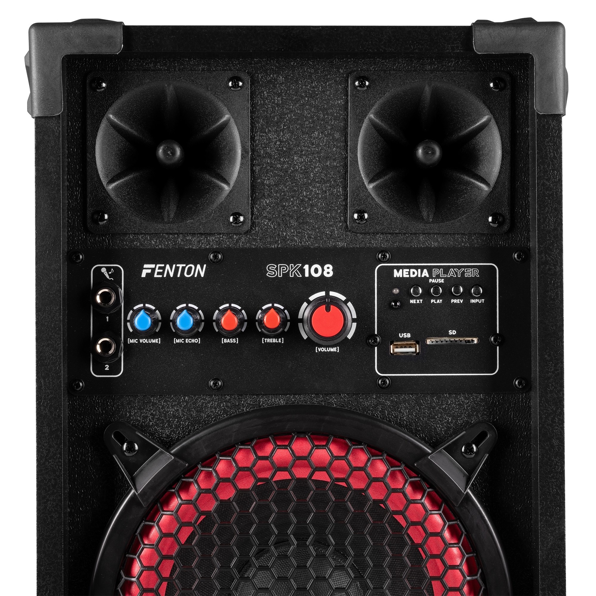 Set 2 boxe active, 8”, 200W RMS, LED, Bluetooth/USB/SD, Fenton SPK-108