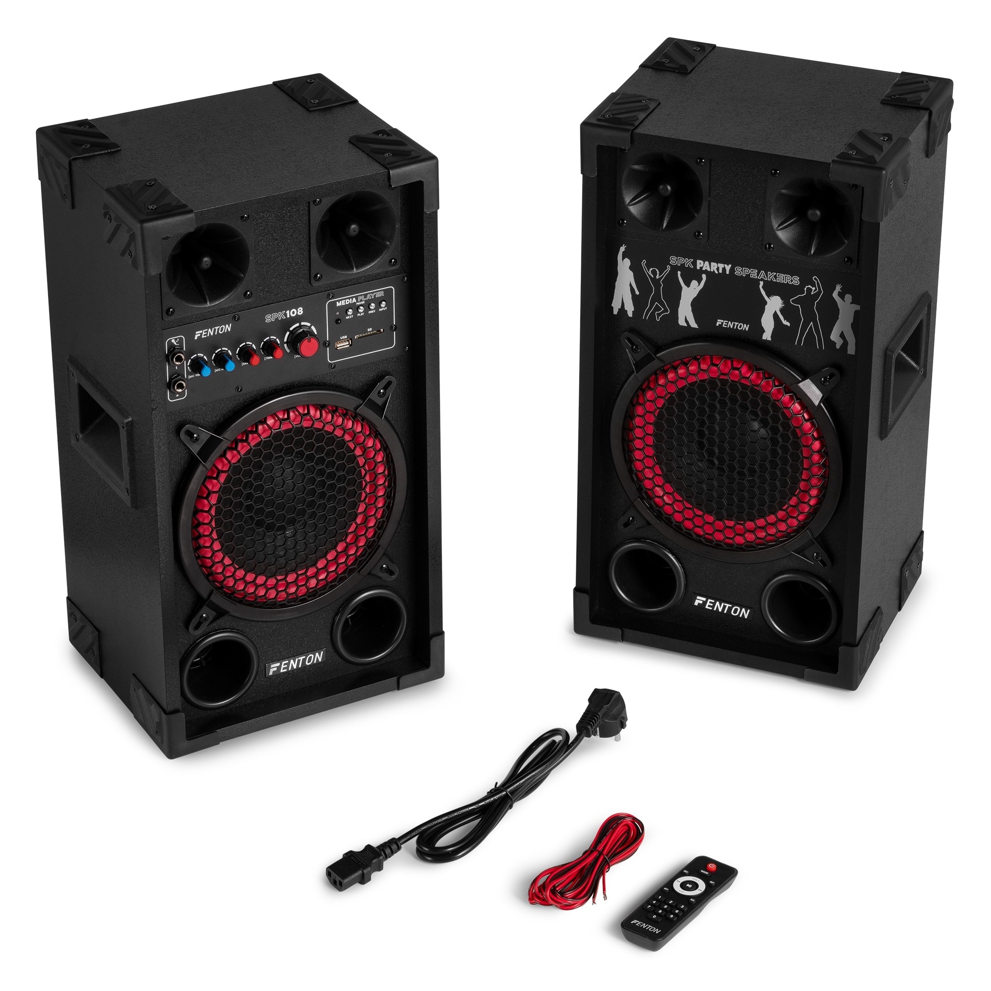 Set 2 boxe active, 8”, 200W RMS, LED, Bluetooth/USB/SD, Fenton SPK-108