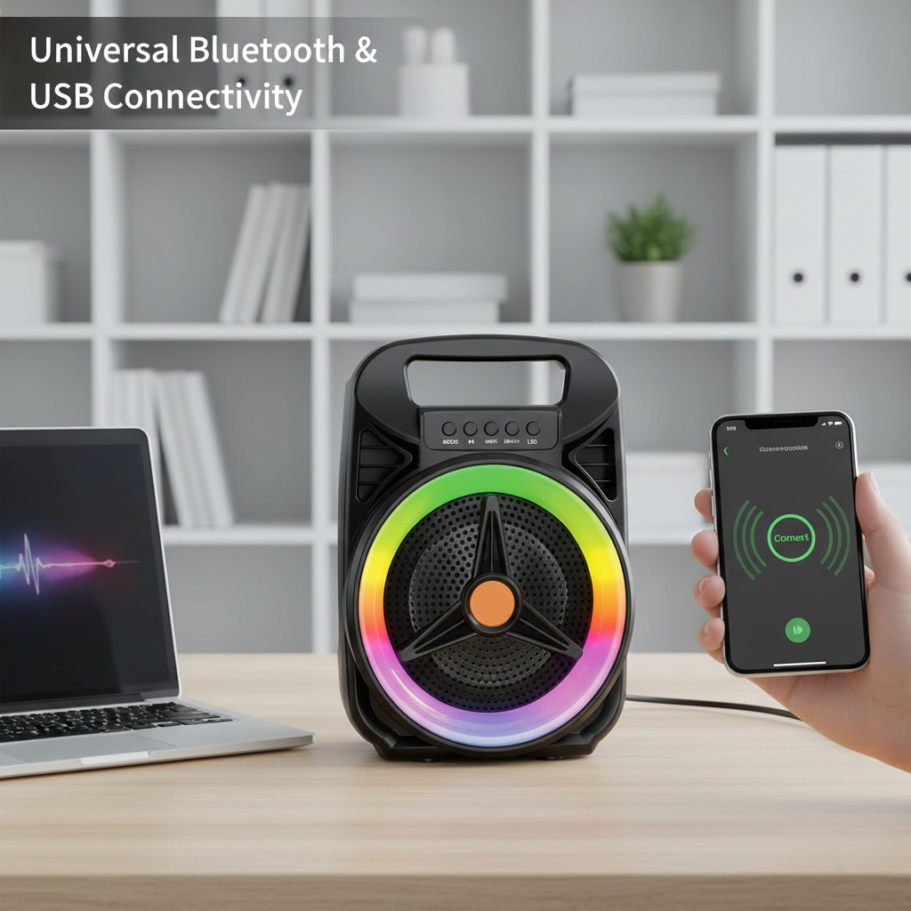 Boxa portabila wireless Karaoke cu microfon si lumini LED multicolore, putere 8W, 19 x 14.5 x 26 cm