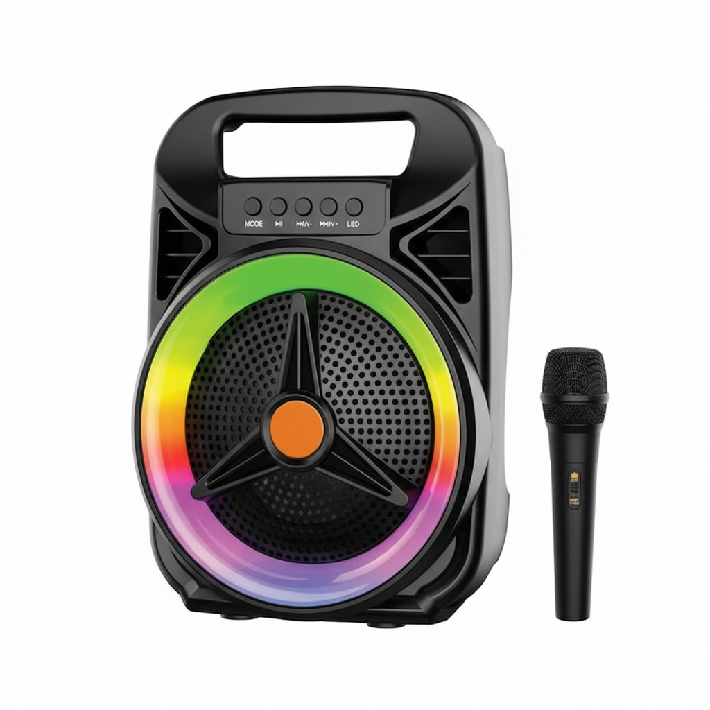 Boxa portabila wireless Karaoke cu microfon si lumini LED multicolore, putere 8W, 19 x 14.5 x 26 cm