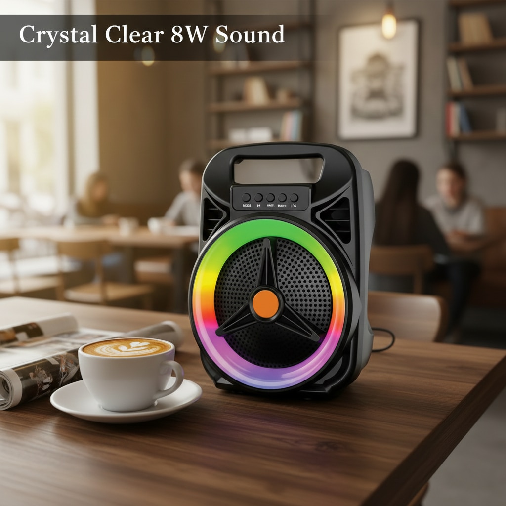 Boxa portabila wireless Karaoke cu microfon si lumini LED multicolore, putere 8W, 19 x 14.5 x 26 cm