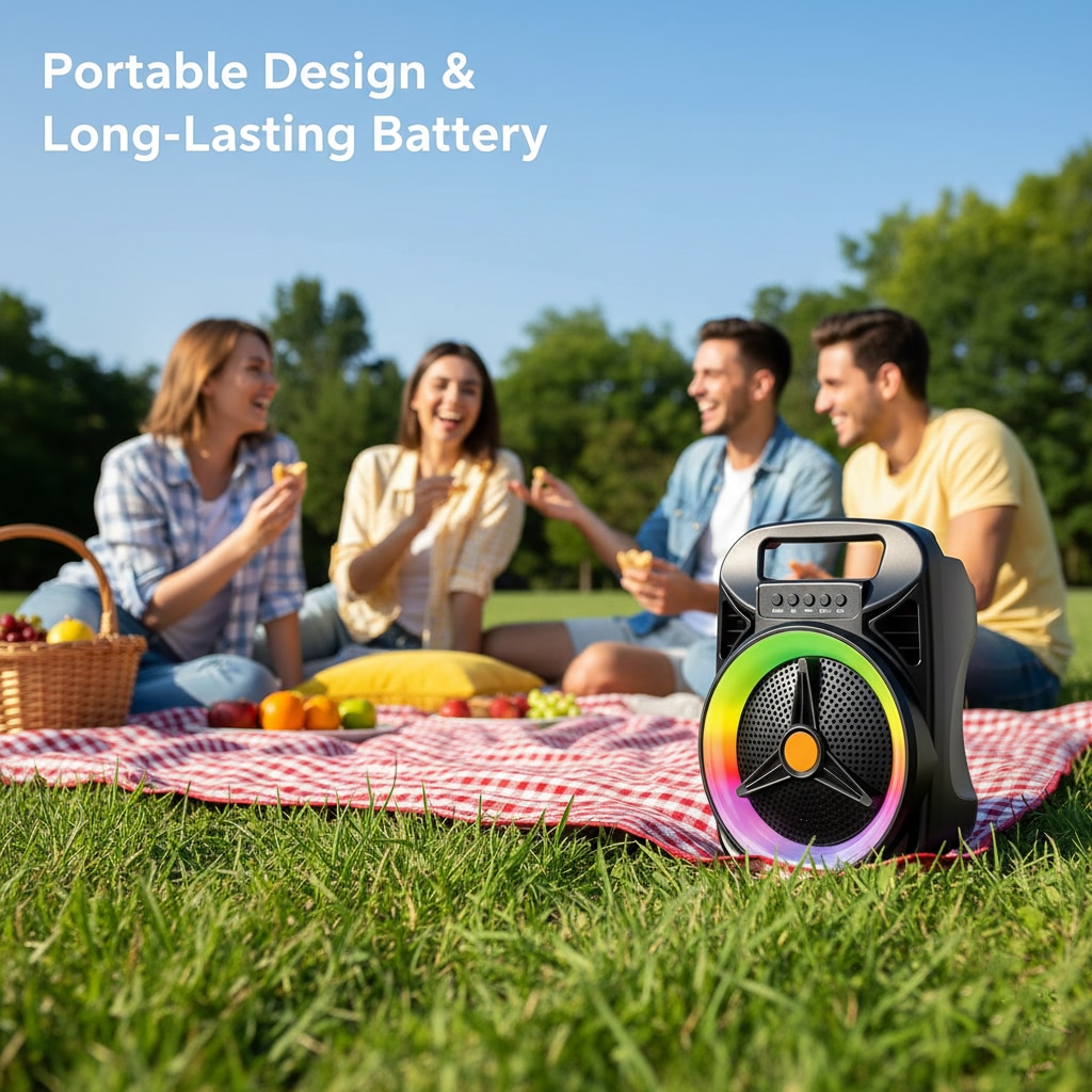 Boxa portabila wireless Karaoke cu microfon si lumini LED multicolore, putere 8W, 19 x 14.5 x 26 cm