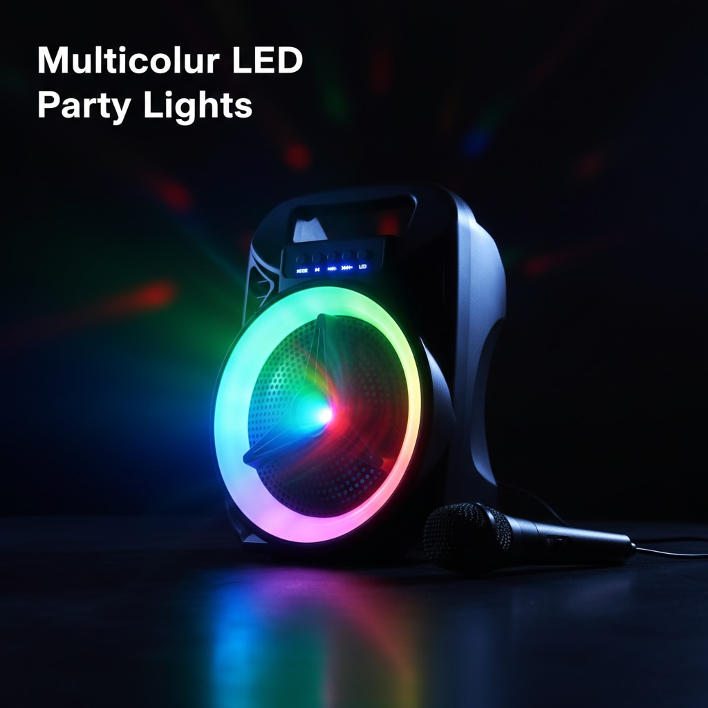 Boxa portabila wireless Karaoke cu microfon si lumini LED multicolore, putere 8W, 19 x 14.5 x 26 cm