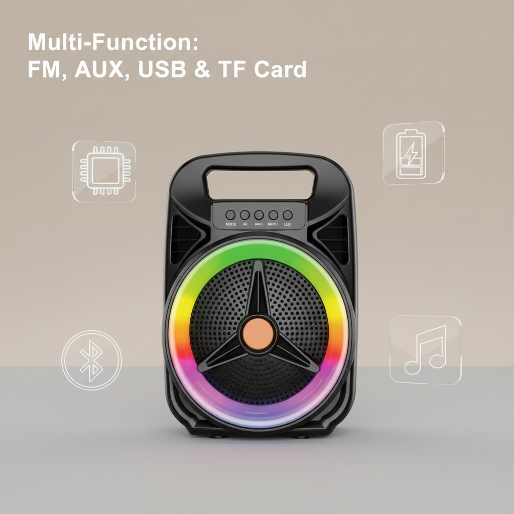 Boxa portabila wireless Karaoke cu microfon si lumini LED multicolore, putere 8W, 19 x 14.5 x 26 cm