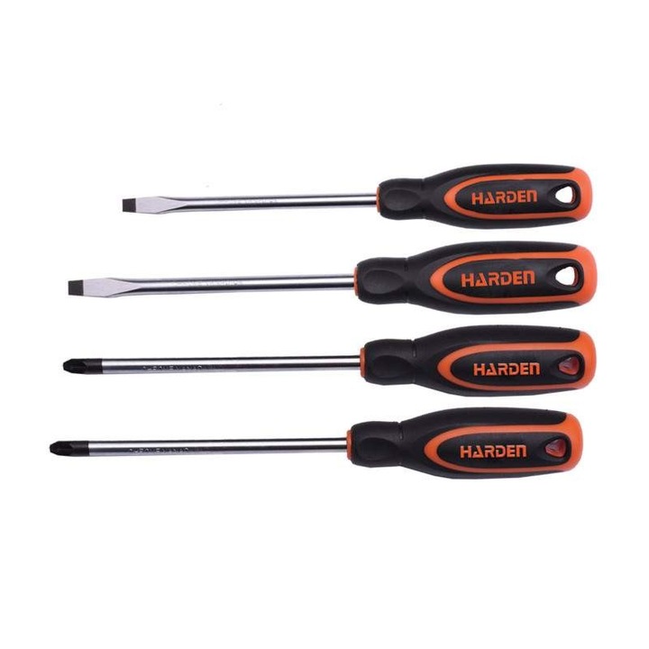 Set de 4 surubelnite, Harden, otel Cr-V, maner TPR, multicolor