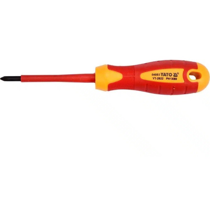 Surubelnita izolata VDE Yato PH1x80mm, maner ergonomic antiderapant, certificat pentru lucrari electrice pana la 1000V