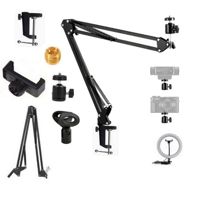Set brat suport SkyTechs® stand cu suport pentru telefon, microfon, camera brat magic articulat cu adaptor cap sferic metalic din 1/4" si adaptor de la 1/4" la 3/8"