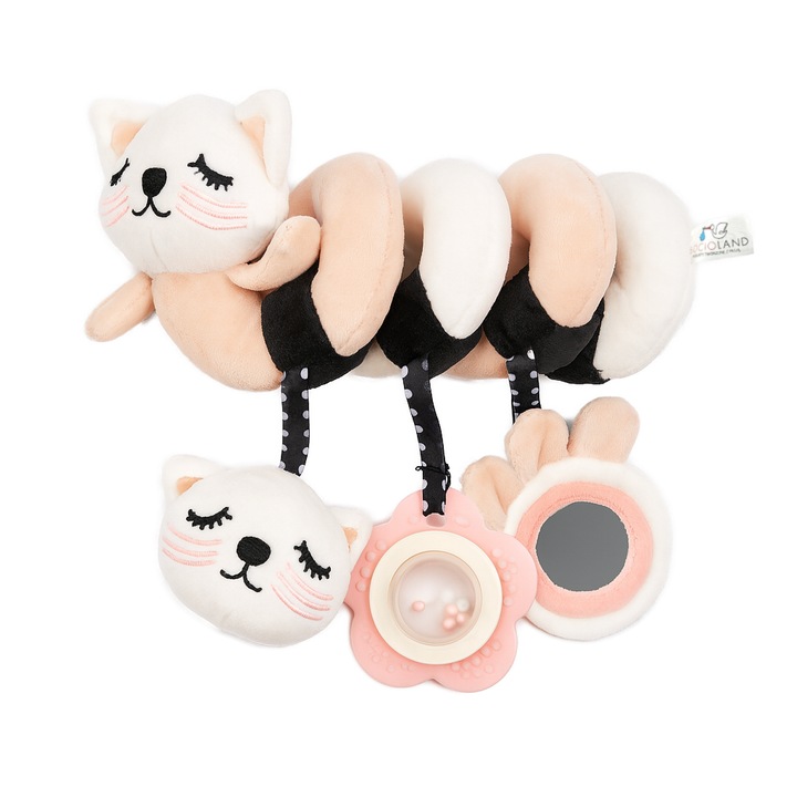 Jucarie senzoriala in forma de spirala pentru carucior, scaun auto sau patut Bocioland Kitten BL240, Multicolor