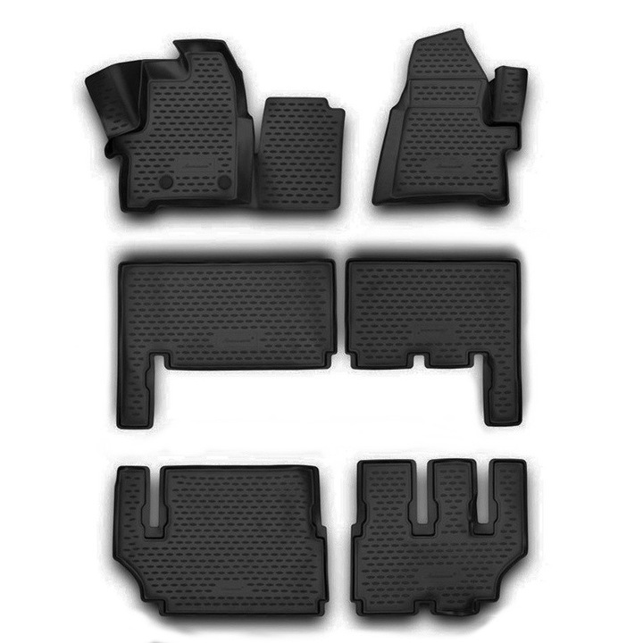 Covorașe auto NOVLINE Ford Tourneo Custom 2012-2018, cauciuc, antiderapant, negru, set 8 locuri