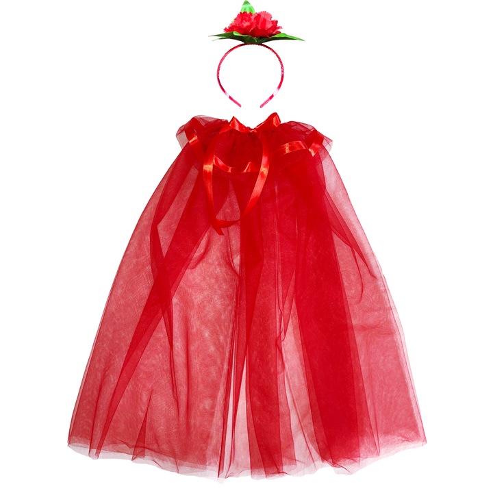 Costum floare garoafa pelerina si bentita, rosu inchis, 70cm