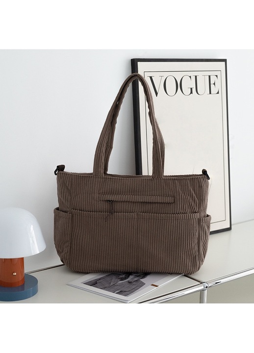 Geanta Tote Dama Retro Corduroy, Geanta dama cu bandoliera, Multi-buzunar, Capacitate Mare si Rezistenta, Gentusa Umeri, Adecvat pentru calatorii zilnice, calatorii si cadouri de sarbatori