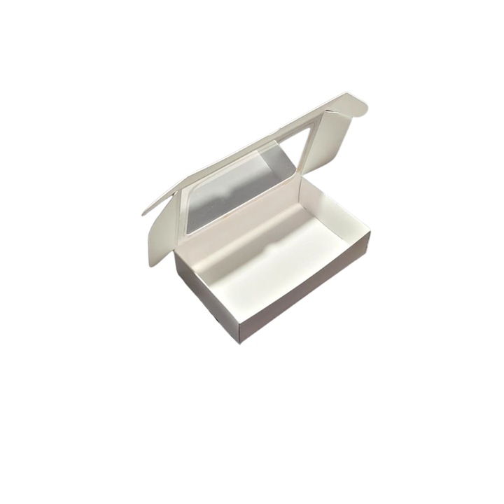 Set 12 Cutii Albe Autoformare cu Fereastra Transparenta 13x8x3 cm pentru Ambalare Cadouri mici, Produse Handmade