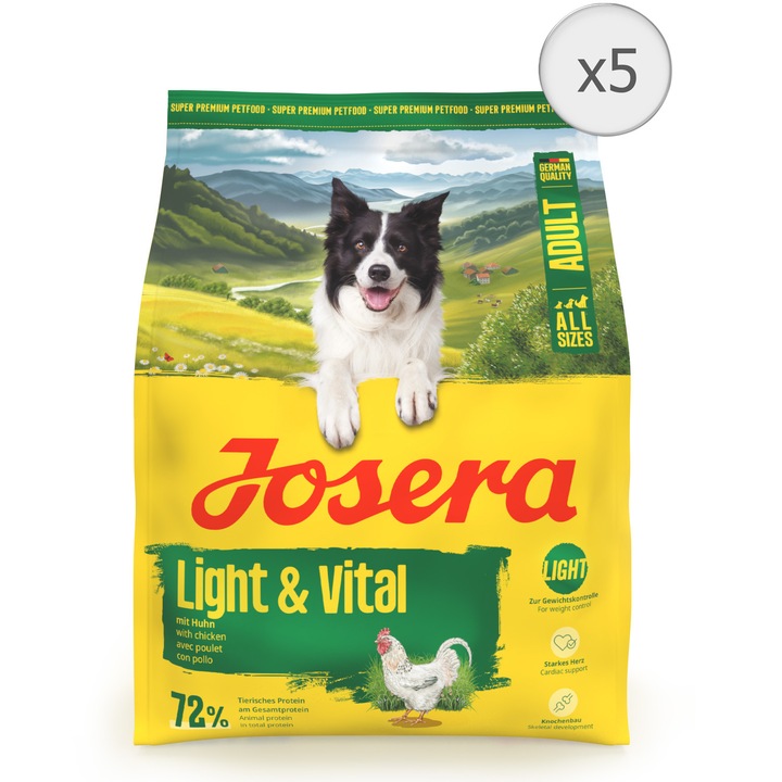 Hrana uscata pentru caini Josera Adult, Light & Vital, 5 x 900 g, 4.5 kg