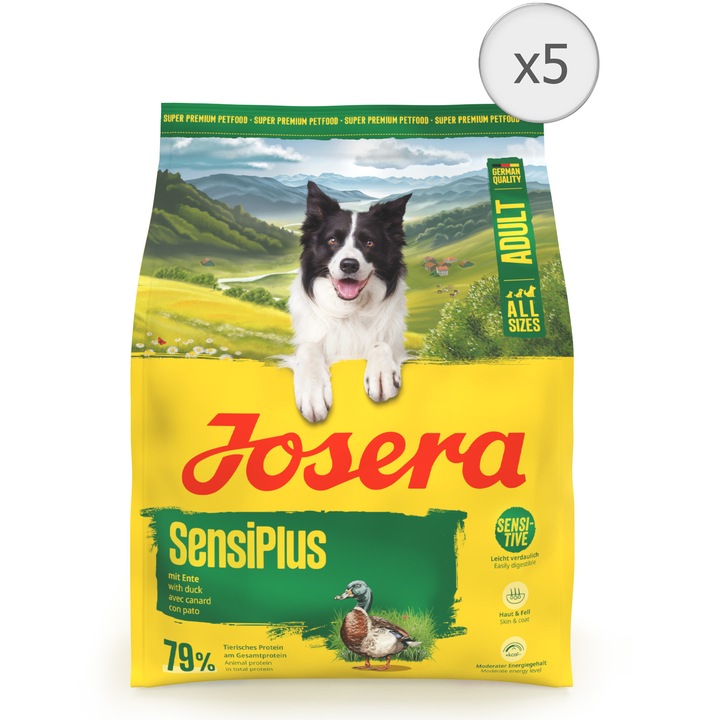 Hrana uscata pentru caini Josera Adult Sensiplus, 5 x 900 g, 4.5 kg