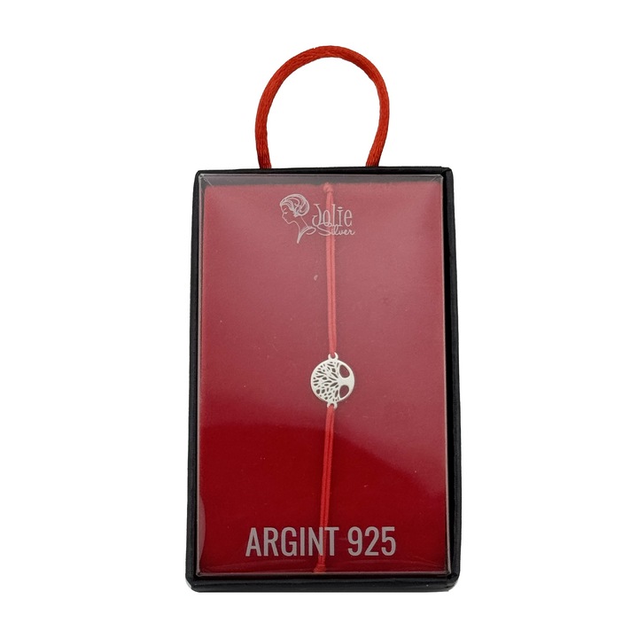Bratara cu Pandantiv din Argint 925, Jolie Silver, Model Pomul Vietii, Snur Textil Rosu, Dimensiune Reglabila