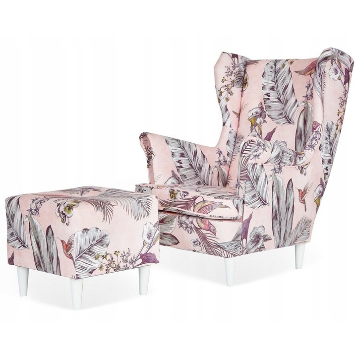 Fotel Uszak ARI cu suport, roz, 84x92x104cm, material SPRING 4