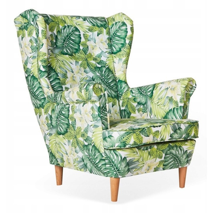 Fotel, Family Meble, POLY 5, zöld fehér virágokkal, 104x84x92cm