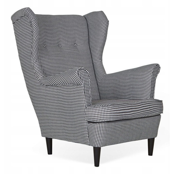 Fotel Uszak ARI, pepita fekete-fehér, 104x84x92cm, lábtartó nélkül