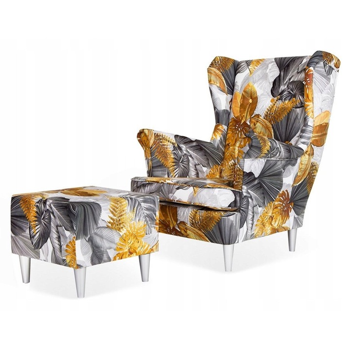 ARI Uszak fotel, POLY 4, arany levélmintás, szürke, 84x92x104cm