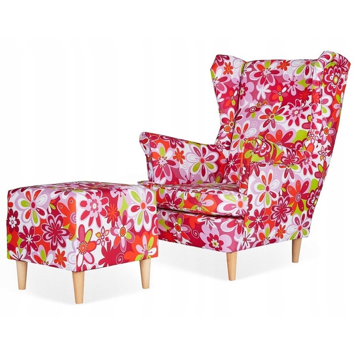 Uszak ARI fotel tartóval, M 69 anyag, színes virágok, 84x92x104cm