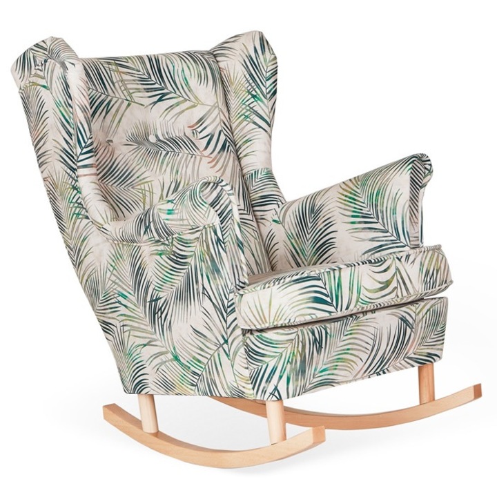 Fotoliu Family Meble, stil scandinav, verde cu frunze, 84x92x104cm