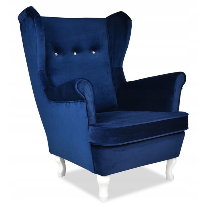 Fotel, Family Meble, ROYAL 22, 3 Swarovski kristály, kék bársony 84x92x104cm