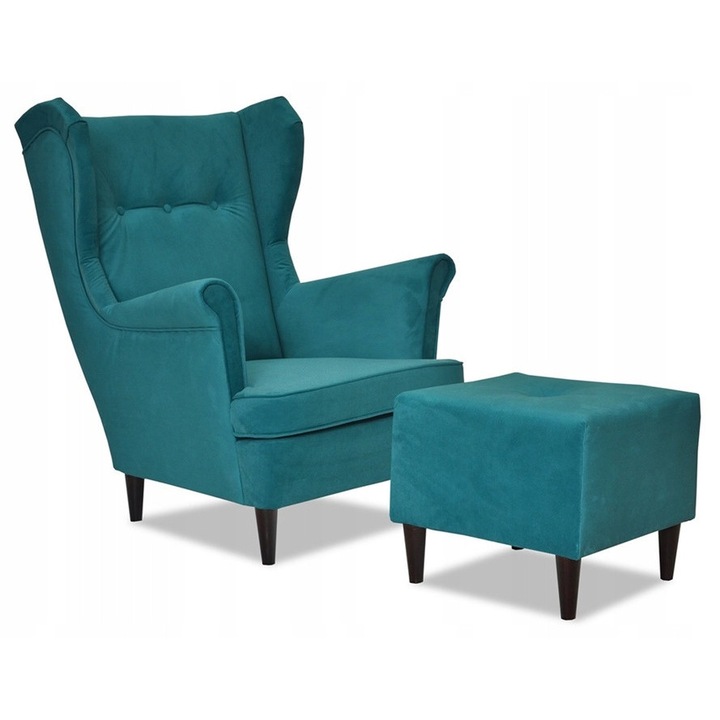 Fotel lábtartóval, Family Meble, türkiz, 84x92x104cm