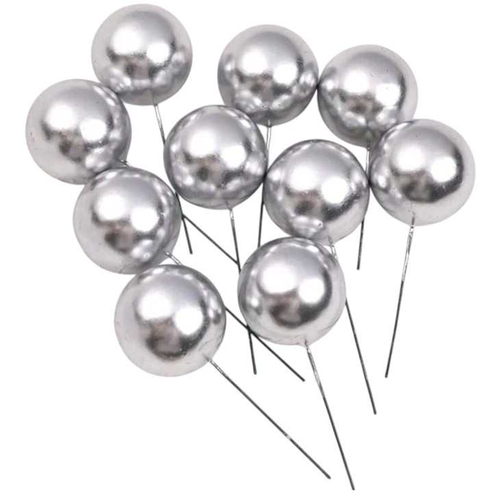 Комплект декорации за торта, сив, пластмаса, 10 броя