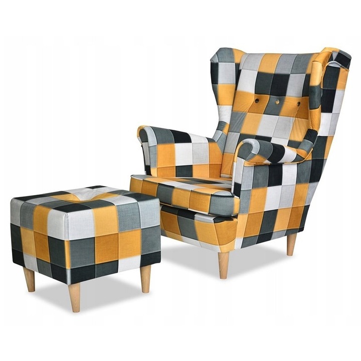 Fotel, Family Meble, M 128, szürke-arany-fekete, 84x92x104cm