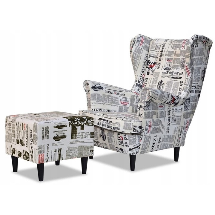 Fotel, Family Meble, GAZETA, fekete piros díszítéssel, 84x92x104cm