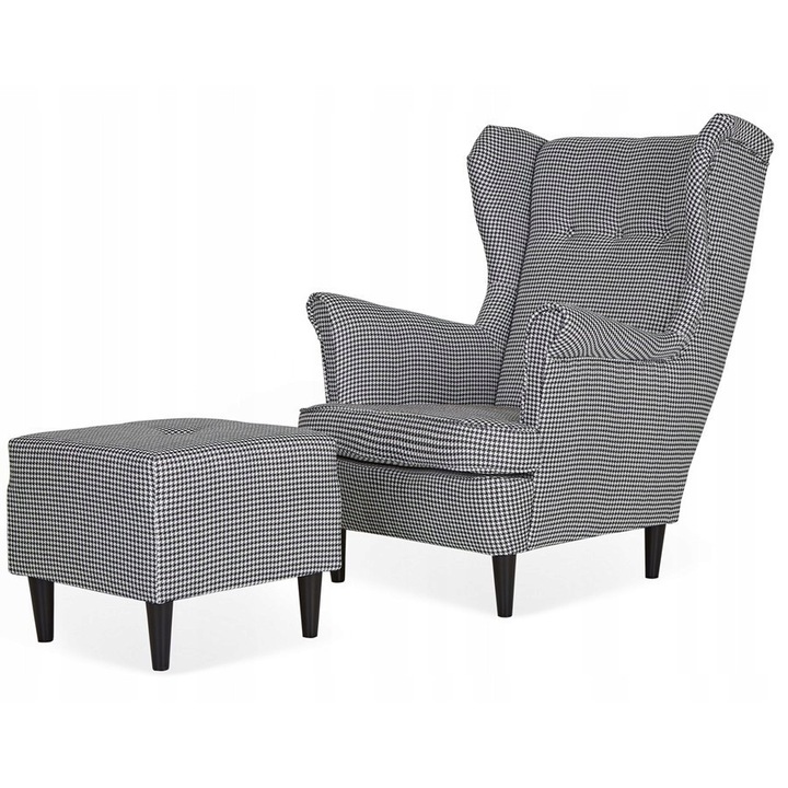 ARI Uszak fotel lábtartóval, pepita M 134, 104x84x92cm, bükkfa