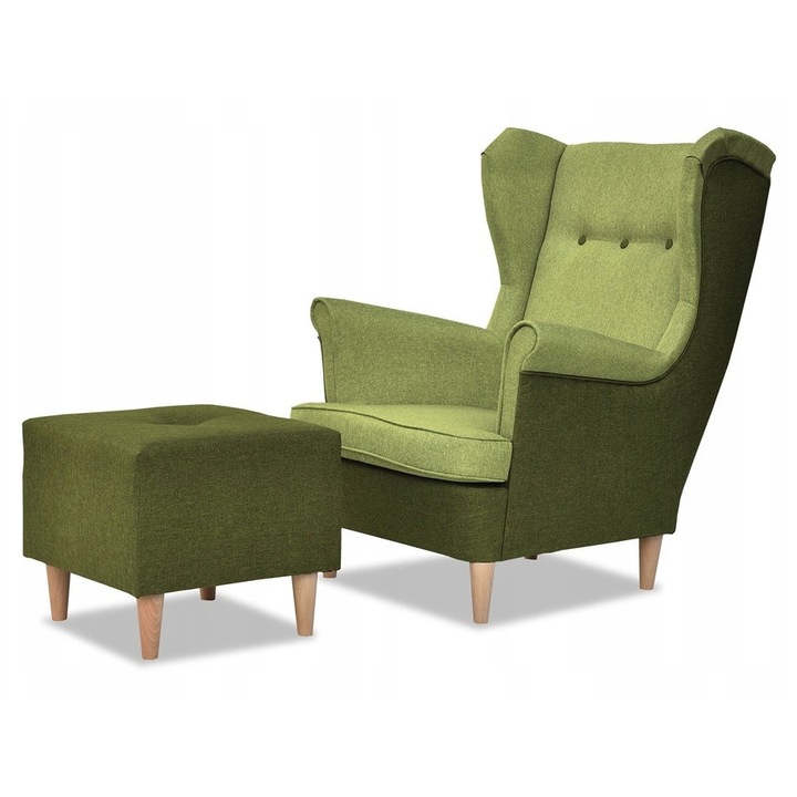 DUO fotel lábtartóval, Family Meble, világoszöld és sötétzöld, 84x92x104cm