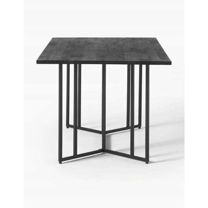 Трапезна маса, Westwing, Luca, Правоъгълна, 6 места, Ръчно изработена, Мангово дърво, С метални крака, Черна, Разопакована, Масивно мангово дърво, Метал, Пластмаса, Размери: 160 см ширина, 75 см височина, 90 см дълбочина, Дебелина на плота: 2,5