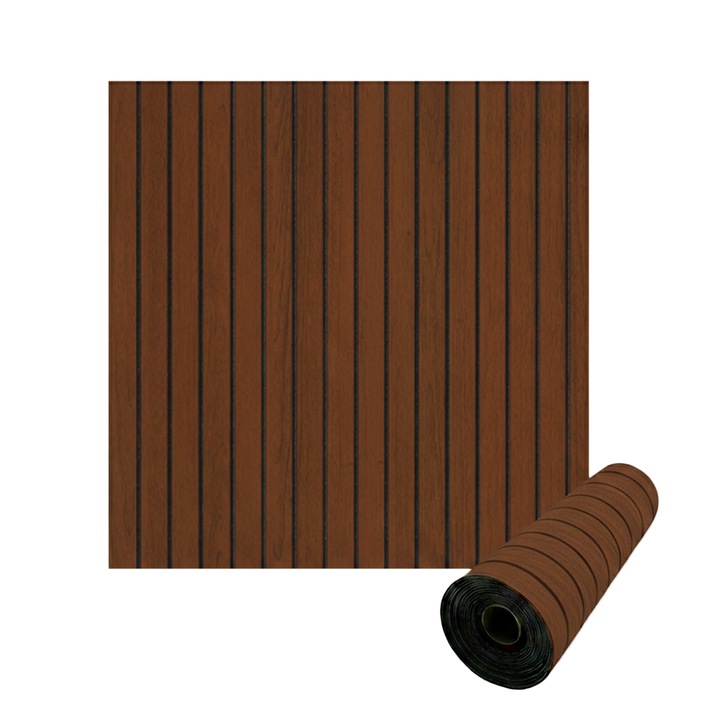 Rola tapet autoadeziv 3D premium tip riflaj NEXTLY, imitatie lemn, rezistent la apa, spuma moale si pvc, 3 mm grosime, adeziv puternic, 60x300cm, maro nuc inchis