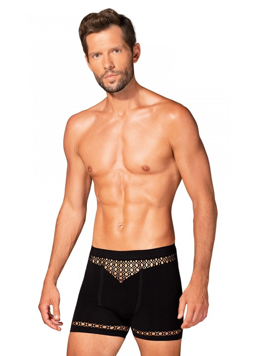 Férfi szexi boxeralsó Luka M102, fekete, geometrikus kivágások, rugalmas anyag, S-L INTL